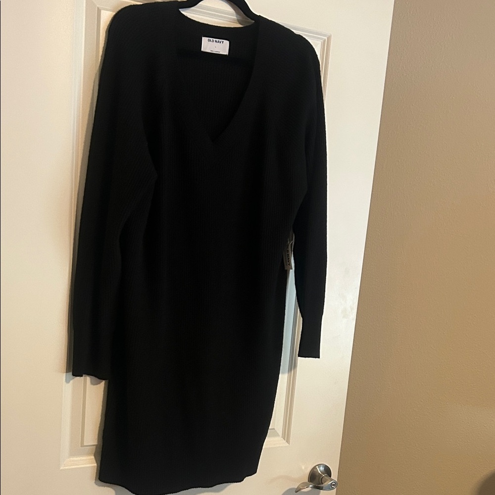 Knitted Black Long Sleeve Sweater Dress
